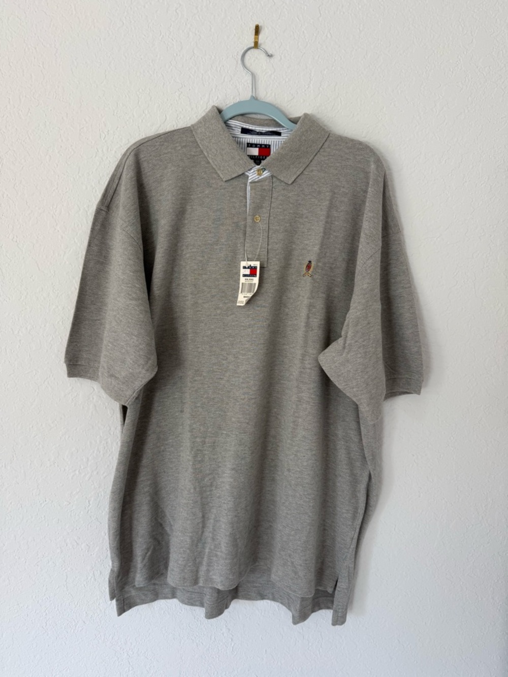 NWT TOMMY HILFIGER Polo Mesh Shirt Gray Short Sleeve Golf Pullover Vintage 2XL